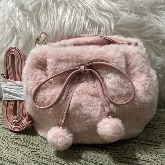 Cato Handbags - NWT Cato Faux Fur Crossbody Bag with Pom Pom Accents -Blush Pink, Size Mini